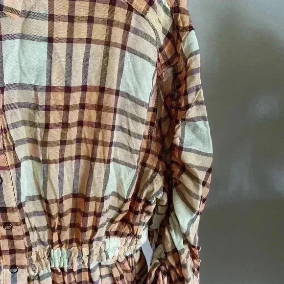 Free People Pacific Dawn Plaid Frayed Hem Western Rodeo Lagenlook Top Size XS - Picture 4 of 5